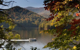 Relish autumn’s hues while boating on Santeetlah Lake in the Cheoah Ranger District, Nantahala National Forest.  Photo credit: U.S. Forest Service 
