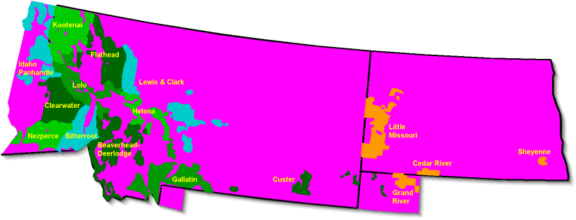 This is a map the northern region of the United States. It shows where the National Forests are located