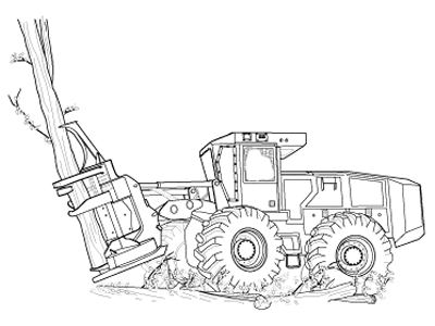 A drawing of a drive to tree feller buncher.