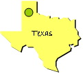 Graphic of Texas, a green dot showing the location of the National Grassland.