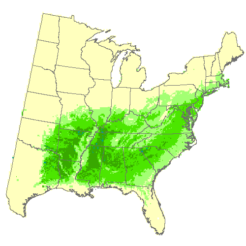 Average of 3 GCM, Moderate emissions (RCP 4.5) for southern red oak