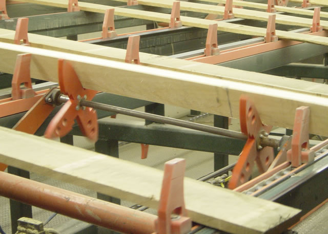 Hardwood lumber on a sawmill grading decks.