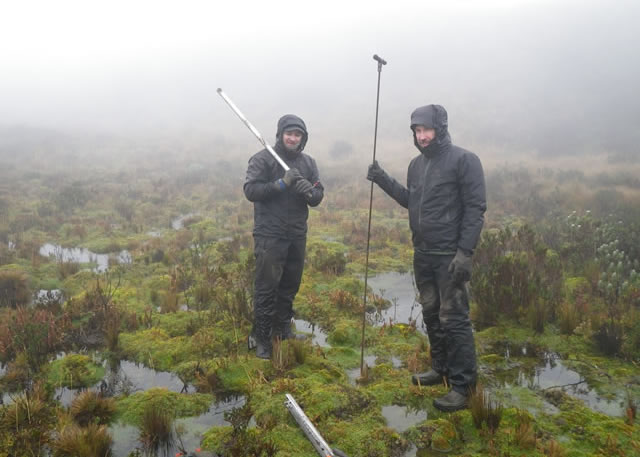 Taking core samples to measure carbon in Ecuador. Photo by Erik Lilleskov, USDA Forest Service