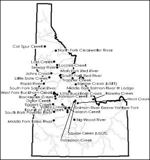 Map of Idaho Stream Sediment Sites - Click to enlarge