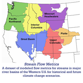 VIC - Stream Flow Metrics - A dataset of modeled flow metrics for streams in major river basins of the western US for historic and future climate change scenarios