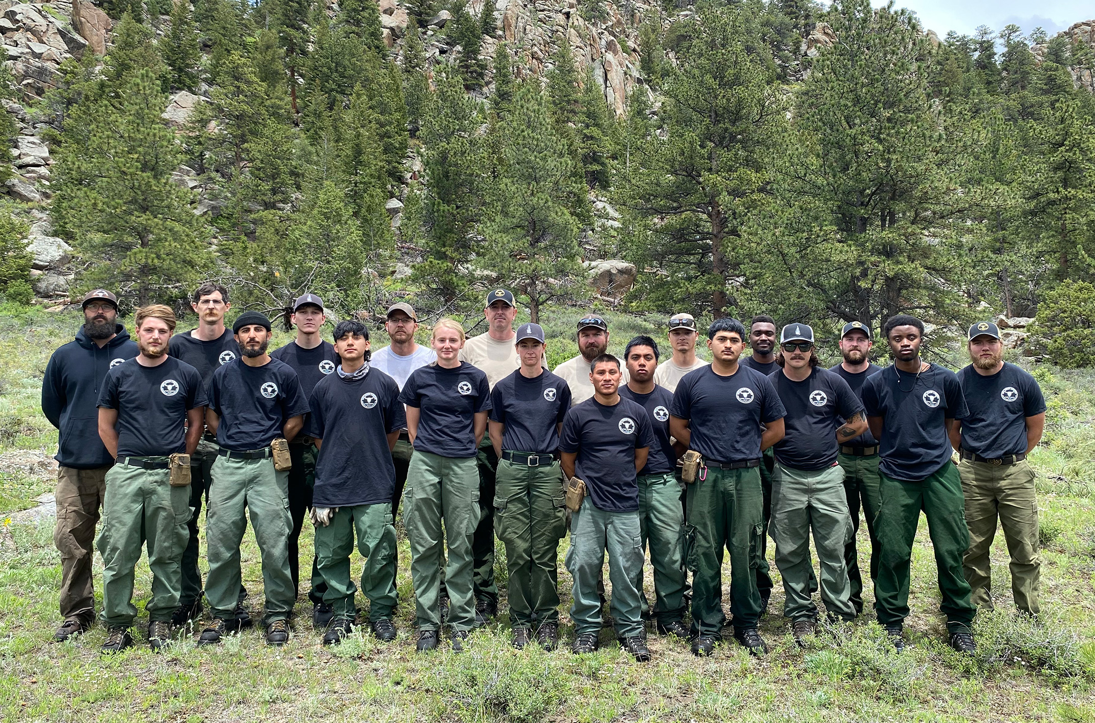 A group photo of the Soldier Creek wildland fire hand crew.