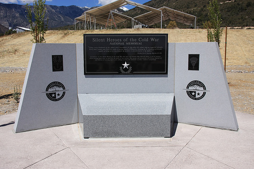 The granite Silent Heroes of the Cold War memorial.