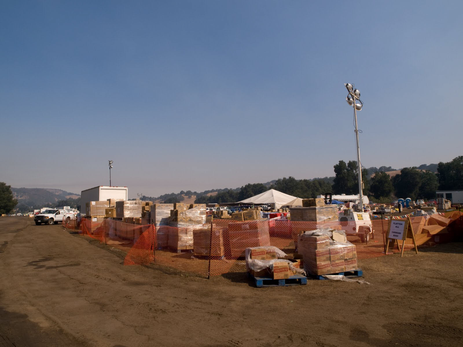 Boxes of supplies at a fire base camp.