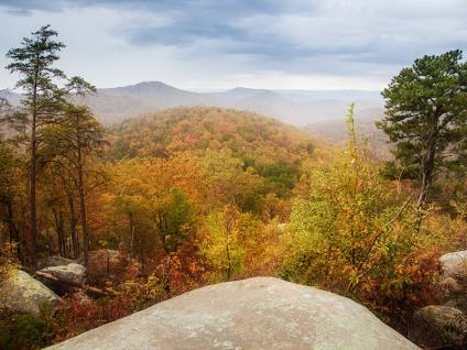 View from Big Rock Mountain in Nine Times Forest of the fall colors, South Carolina. 