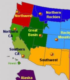 Map of western United States geographic areas.