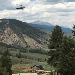 Partners are using all available tools to remove infected trees from hard-to-reach hotspots, including lifting logs using helicopters. (Photo courtesy of Colorado State Forest Service)