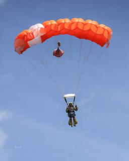 A McCall Smokejumper making a parachute landing
