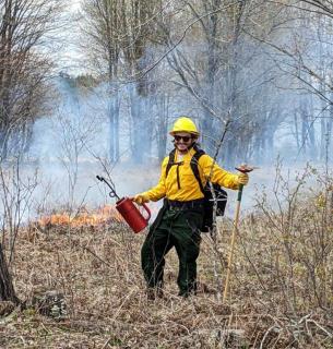 Firefighter during prescribed burn