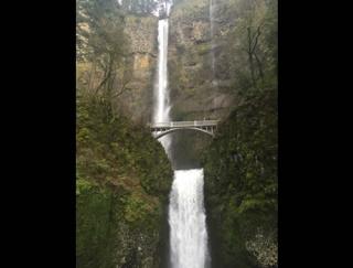 A two-stage waterfall and bridge on the Multnomah Falls Trail, Columbia River Gorge National Scenic Area