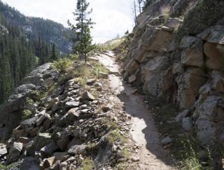 Image of a rocky hillside portion of the Russell Creek Trail.