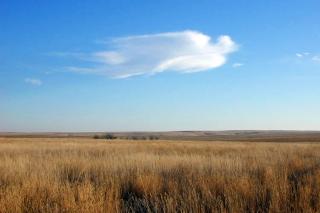 A cloud shaped like an flying bird over the Fort Pierre National Grasslands, South Dakota