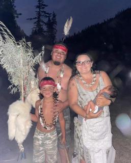 Goodwin family pictured after a war dance during the World Renewal Ceremony at Inaam Pickyavish.