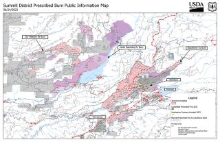 Map showing different areas treated by prescribed fire on the Stanislaus National Forest.
