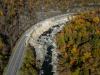 Aerial view of rockslide damage to I-40 post Hurricane Helene.