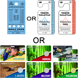 A collage of Tonto Pass options shows daily, discovery, interagency America the Beautiful passes