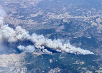 Pipeline Fire as seen from a commercial jetliner above the fire in 2022.