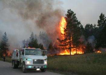 Fire truck on a fire