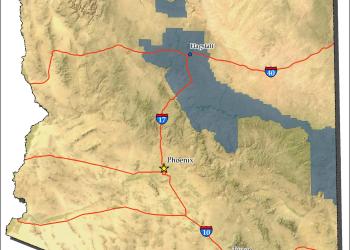 A map of Arizona with the 4FRI footprint highlighted