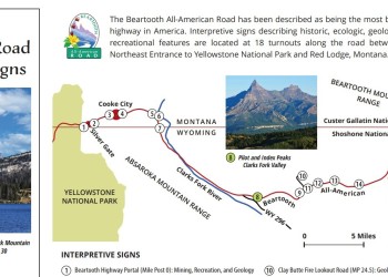A map of the Beartooth All-American Roads Interpretive Signs