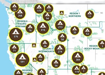 A map of the western United States with recreation opportunities icons