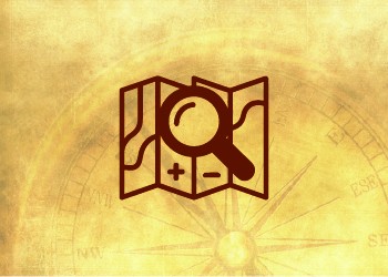 An unfolded map and magnifying glass icon.