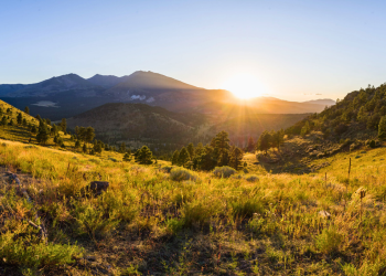 sun shining on a hill