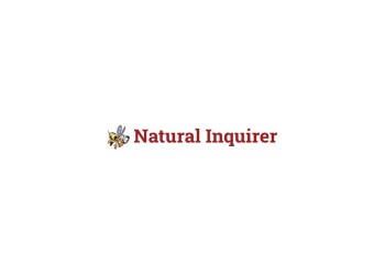 The logo of National Inquirer, with the words National Inquirer in red and a cartoon been holding a magnifying glass to the left of the words.