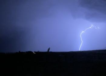 A lightning strike connects to the ground on the Fishlake National Forest, near Indian Creek