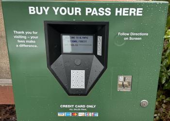A picture of an automated fee machine on the Forest.