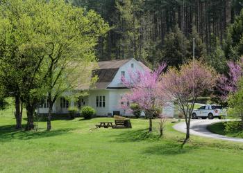 Spring landscape of the historic Redbird Ranger District office.