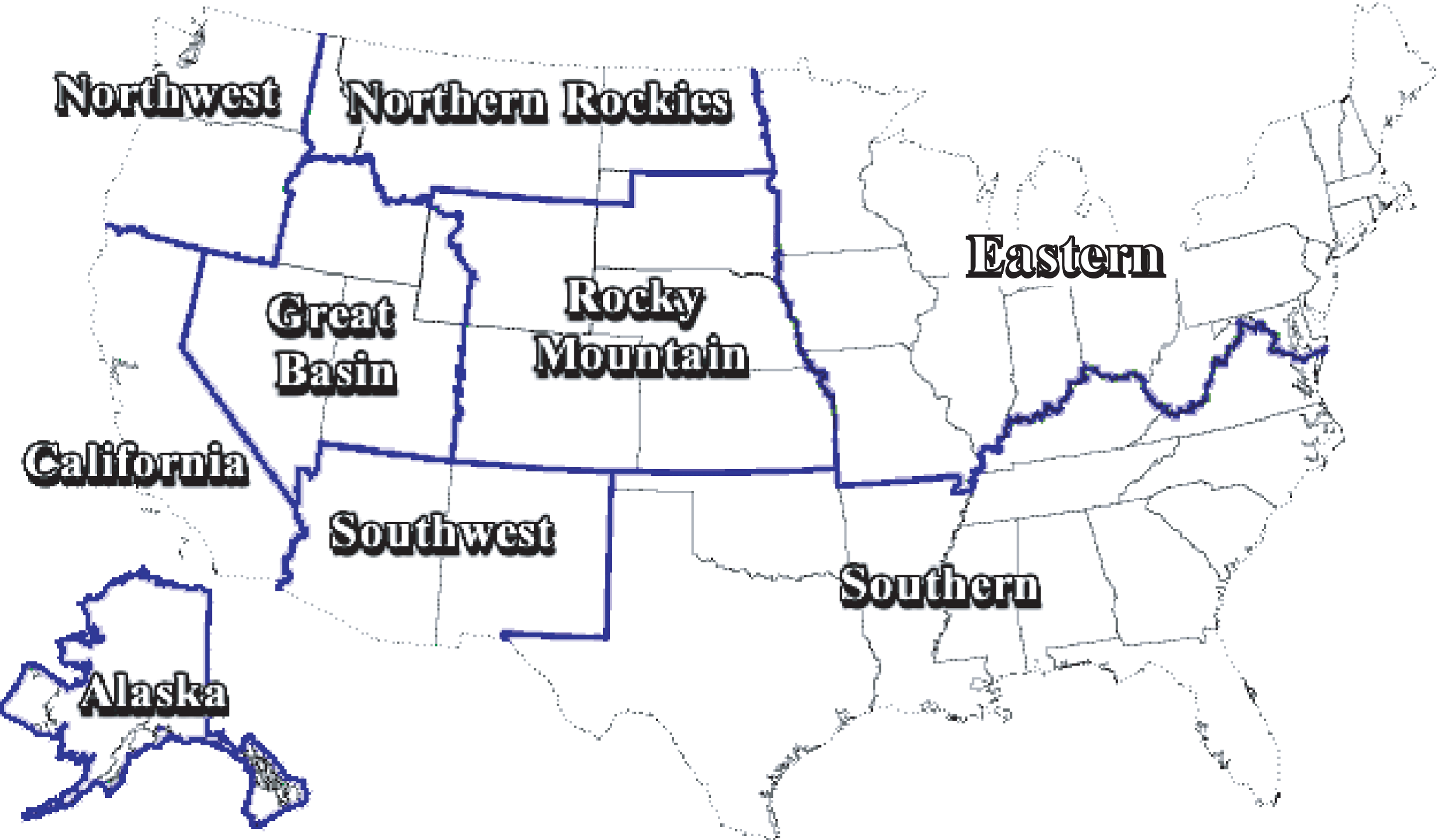 Map of regions of the United States.