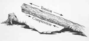 Drawing of a log with areas of tension and compression.
