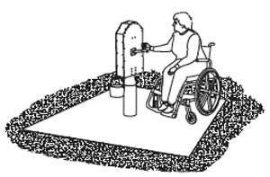 Drawing of a person in a wheel chair using an accessible handpump.