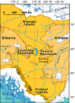 Map of the Bering land bridge.