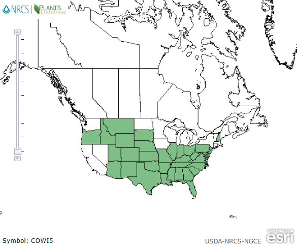 USDA NRCS PLANTS Database range map for the species.