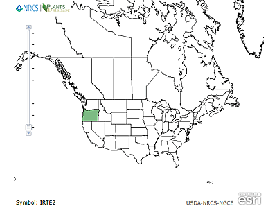 Map of the range of Iris lacustris in North America.