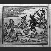 Woodcut showing flying witches.
